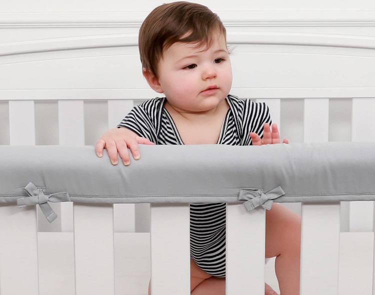 Padded Baby Crib, Rail Cover Protector Safe Teething Guard Wrap for Long Front Crib Rails